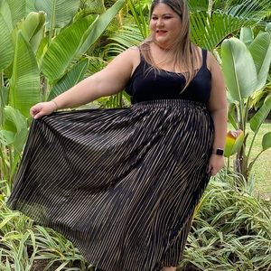 black and gold foiled lines maxi skirt